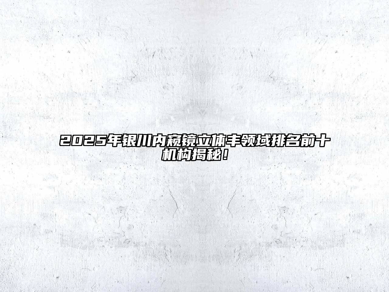 2025年银川内窥镜立体丰领域排名前十机构揭秘！